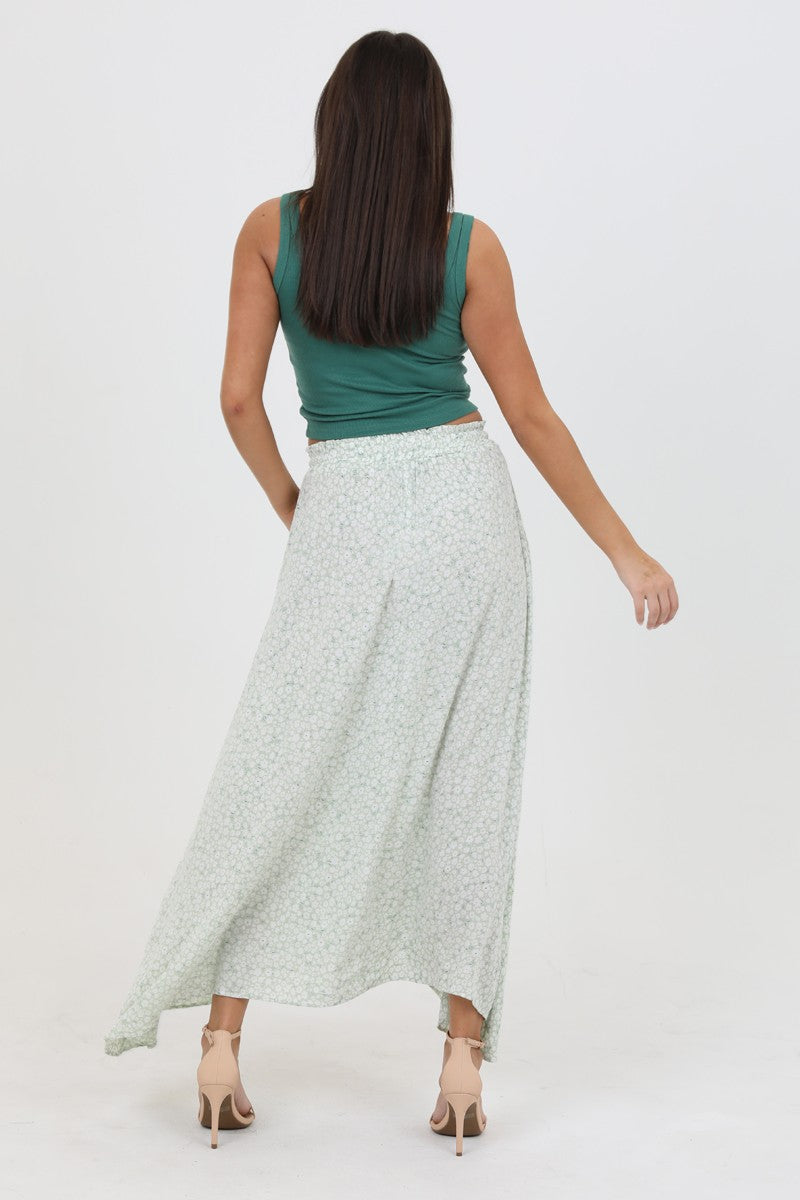 Smocked Waist Slit Maxi Skirt