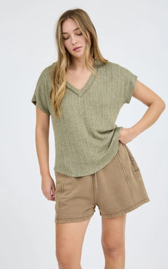 In Line V-Neck Knit Top- 2 Colors!