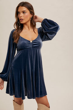 Moonbeam Muse Velvet Flare Mini Dress