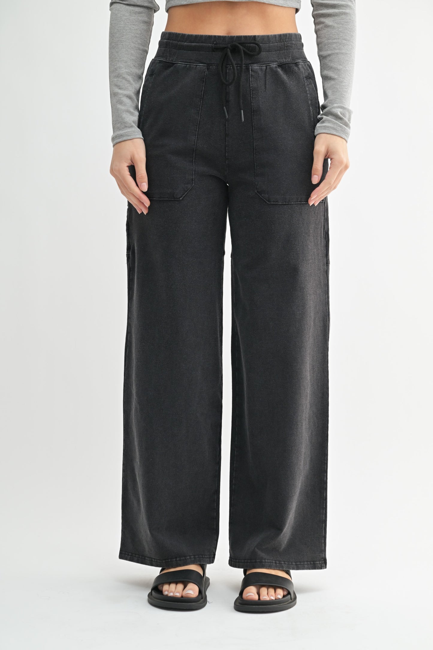 Mineral Wash Wide Leg Cotton Cargo Pants-2 Colors!