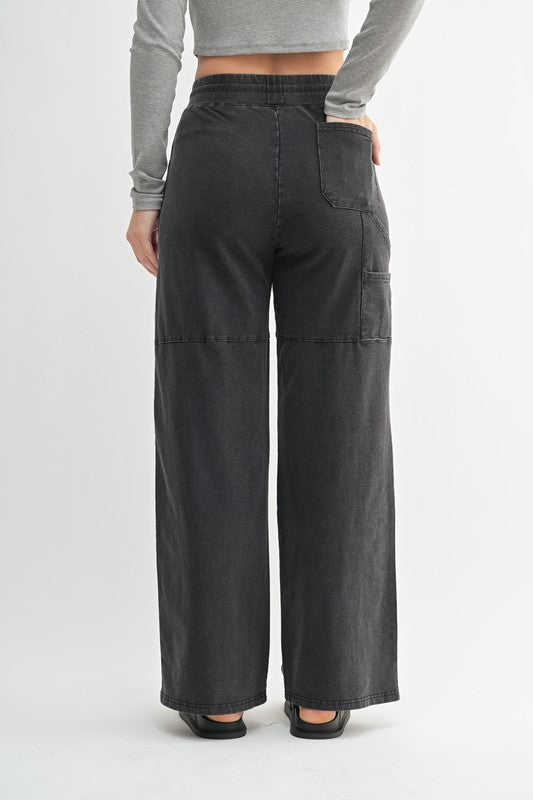 Mineral Wash Wide Leg Cotton Cargo Pants-2 Colors!