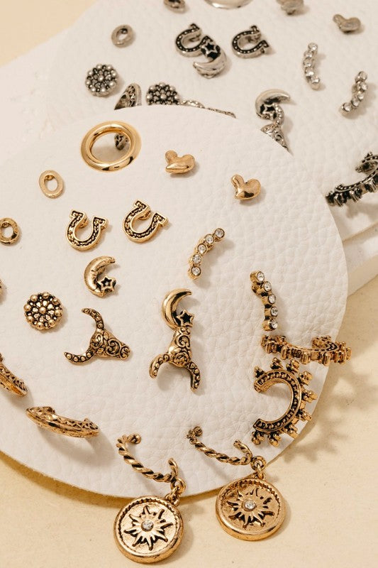 Assorted Western Theme Stud And Hoop Earrings Set
