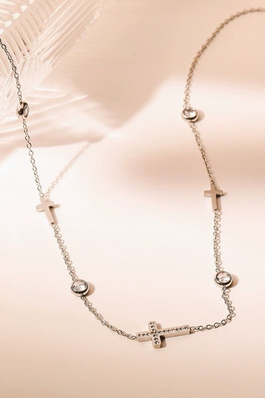 18K Gold Cross Station Necklace