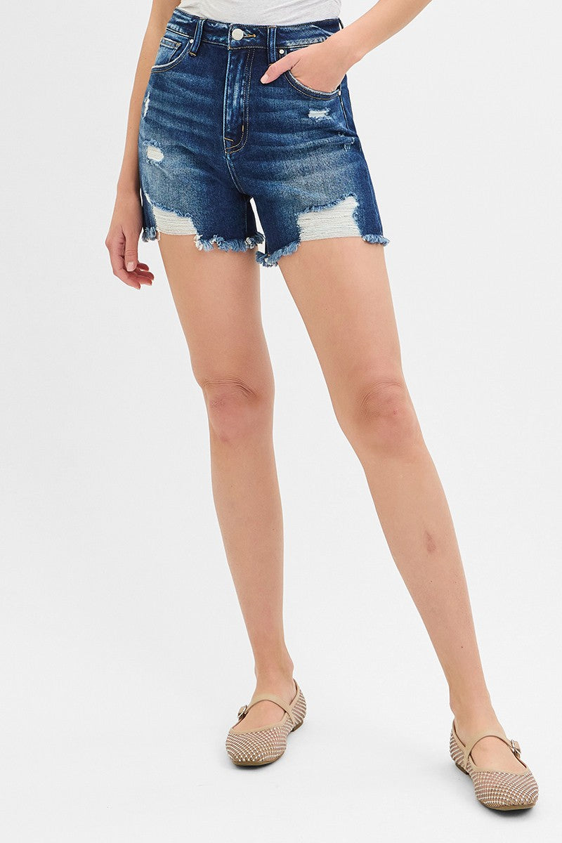 Risen Jeans High Rise Distressed Mid Thigh Shorts