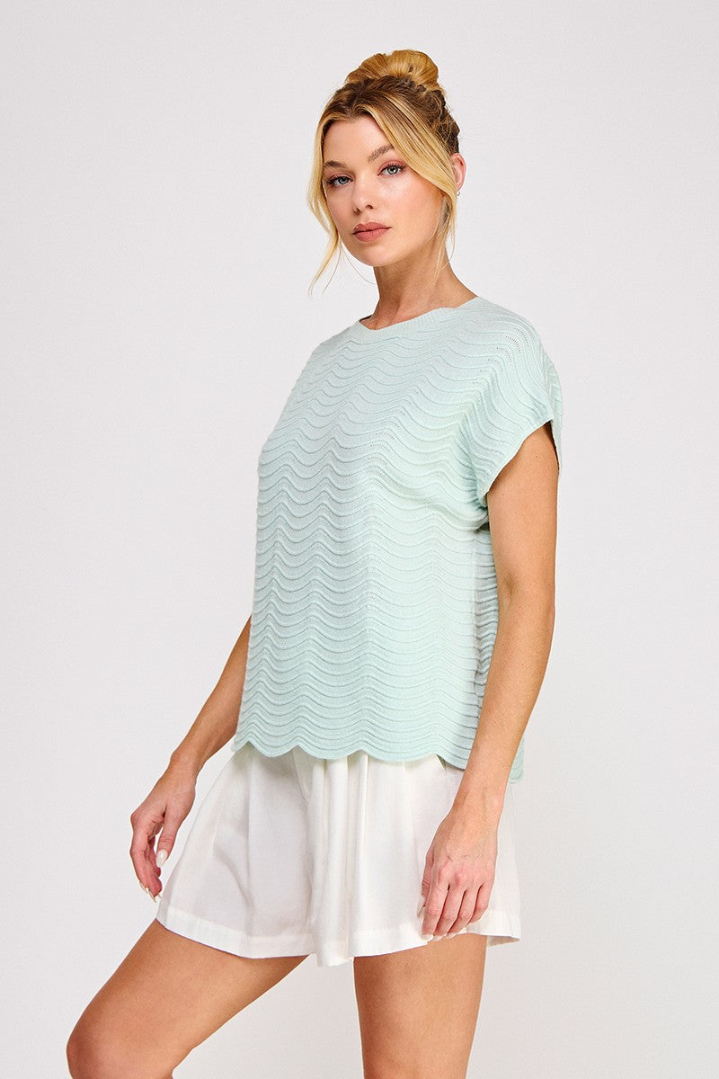 Scallop Knit Relaxed Sweater