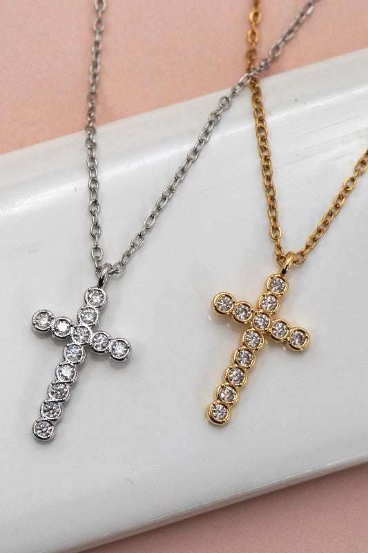 18k Stainless Steel Tarnish Free Cross Necklace-2 Colors!
