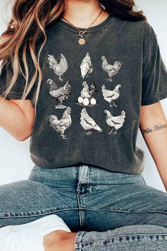 Farm Chickens Grid Comfort Colors Tee