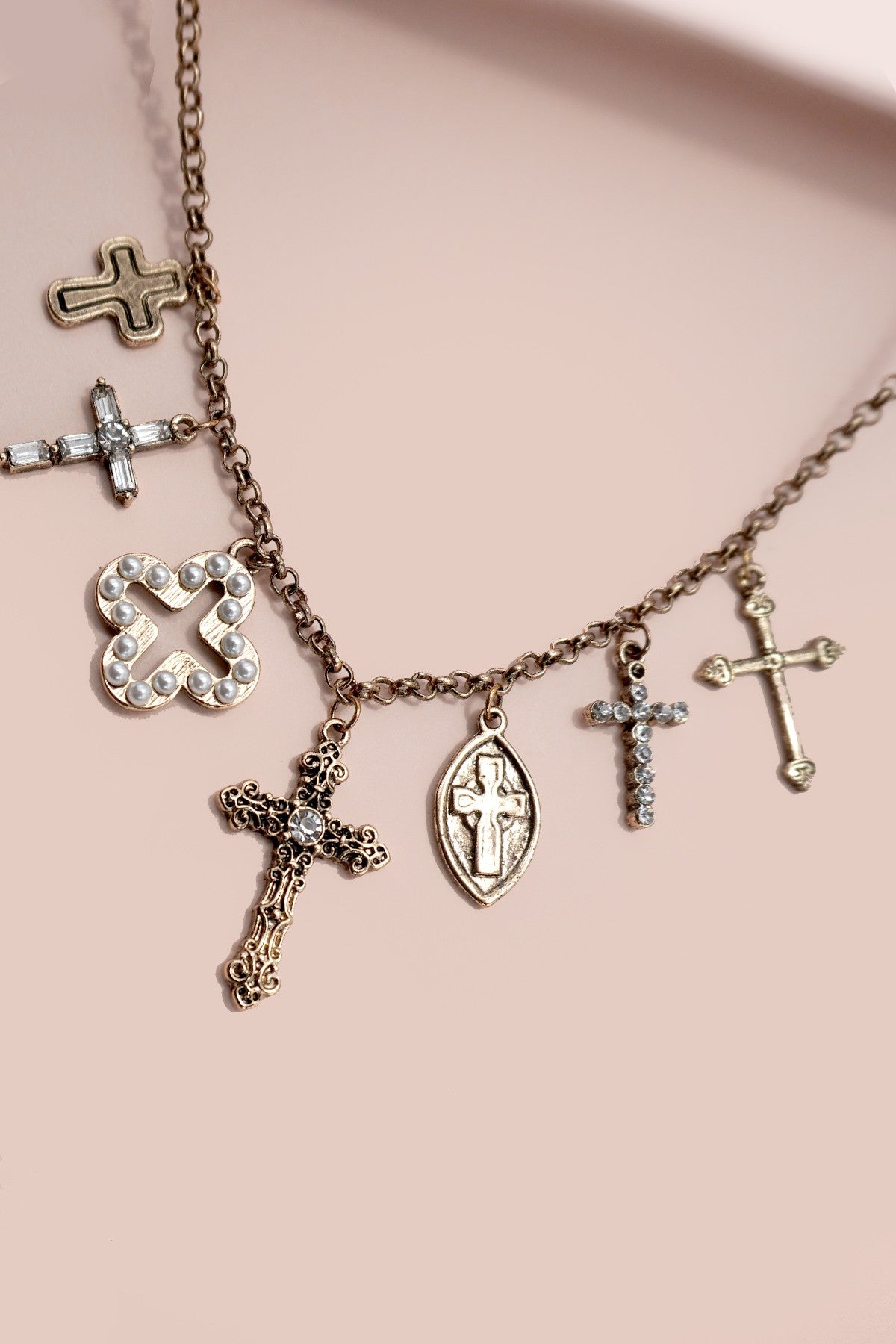 Charm Necklace-burnish Gold Cross Charms