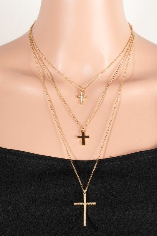 Triple Cross Pendant Layered Necklace