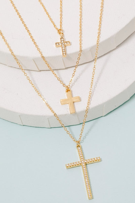 Triple Cross Pendant Layered Necklace