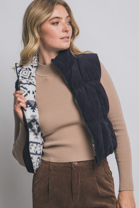 Reversible Corduroy & Aztec Fleece Vest- 3 Colors!