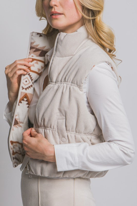 Reversible Corduroy & Aztec Fleece Vest- 3 Colors!