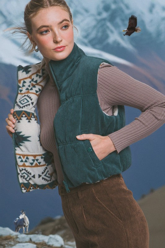 Reversible Corduroy & Aztec Fleece Vest- 3 Colors!
