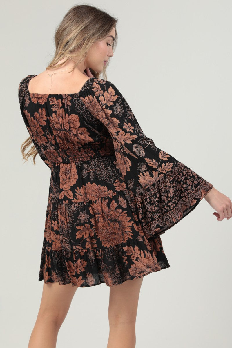 Floral Bell Sleeve Tiered Dress