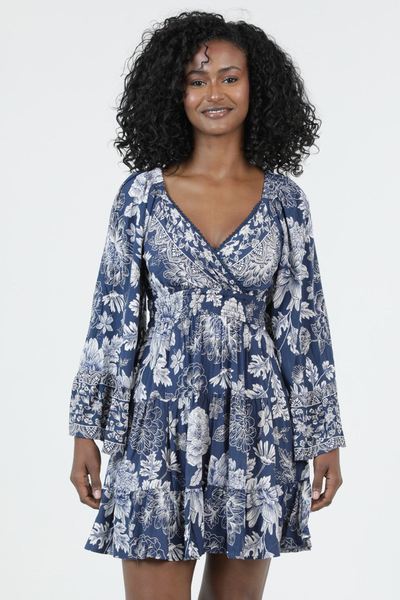 Floral Bell Sleeve Tiered Dress