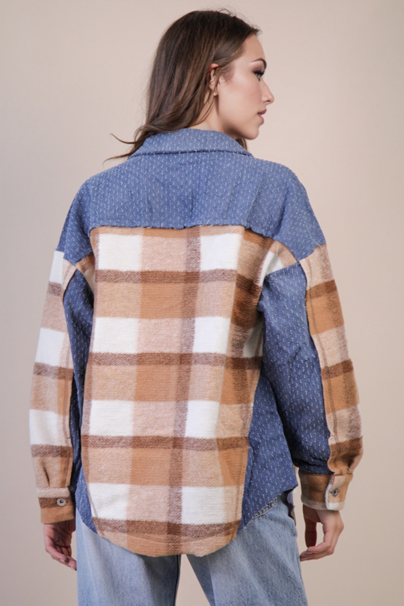DOORBUSTER: Textured Denim/Plaid Shacket