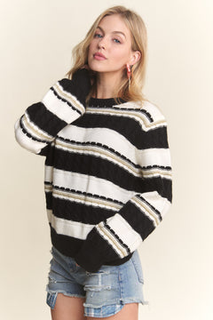 Maybe Tomorrow Striped Cable Knit Sweater