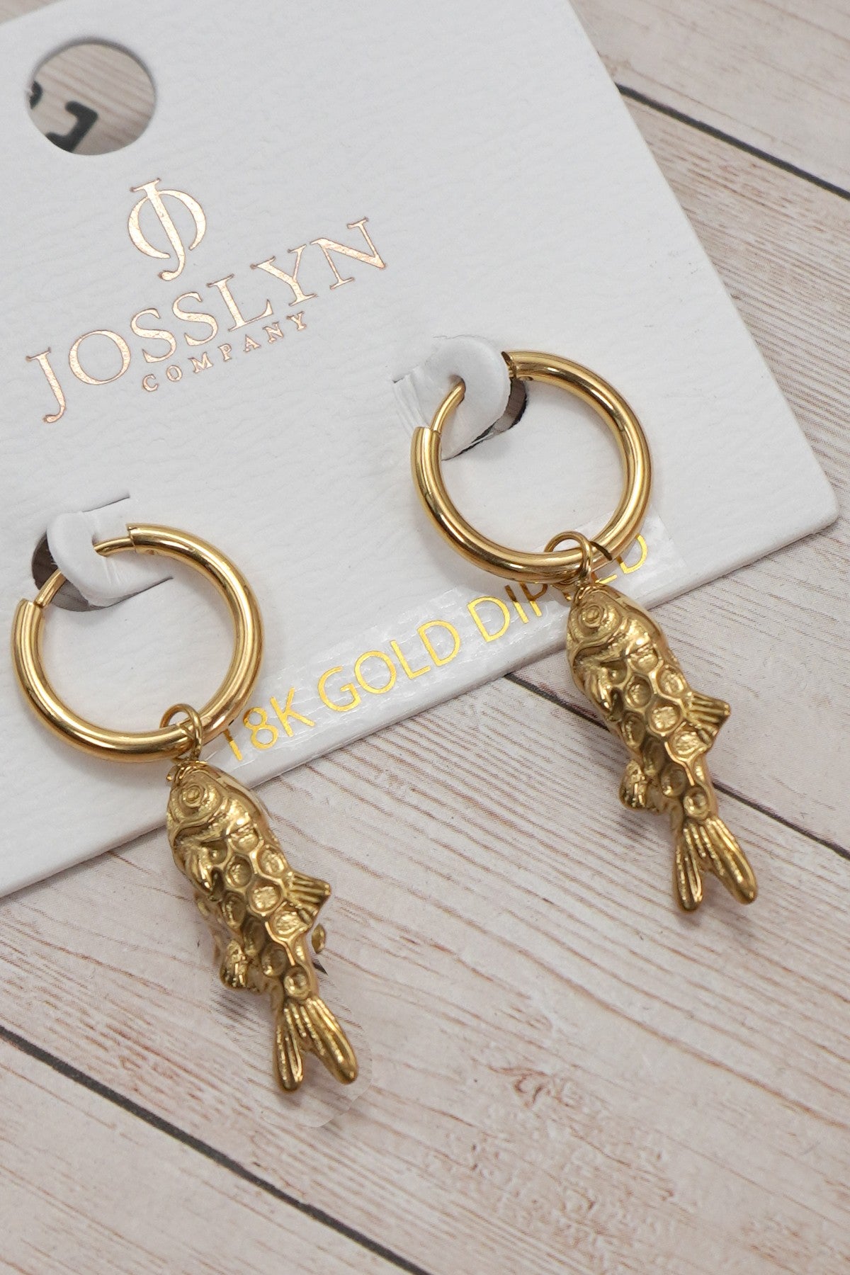 18K Gold Fish Drop Earrings