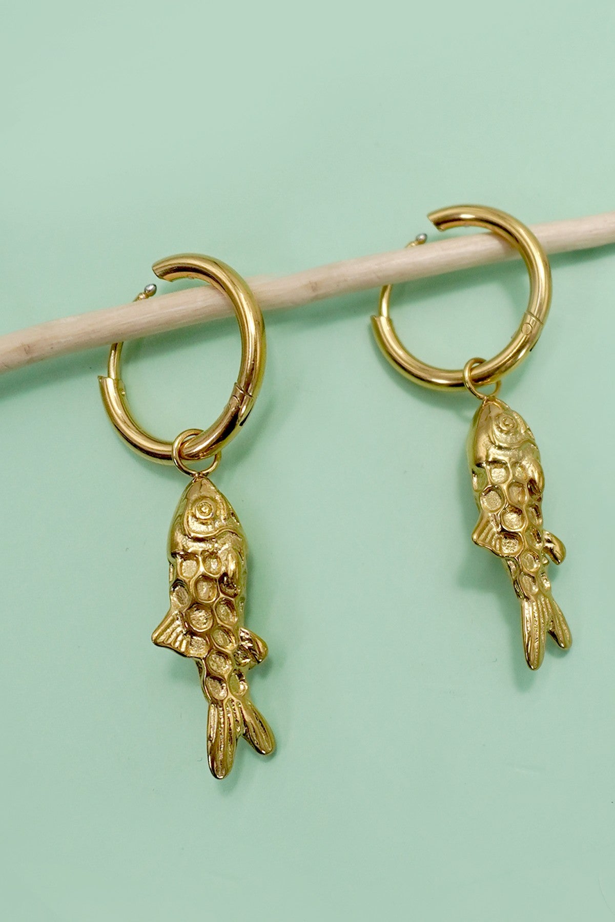 18K Gold Fish Drop Earrings