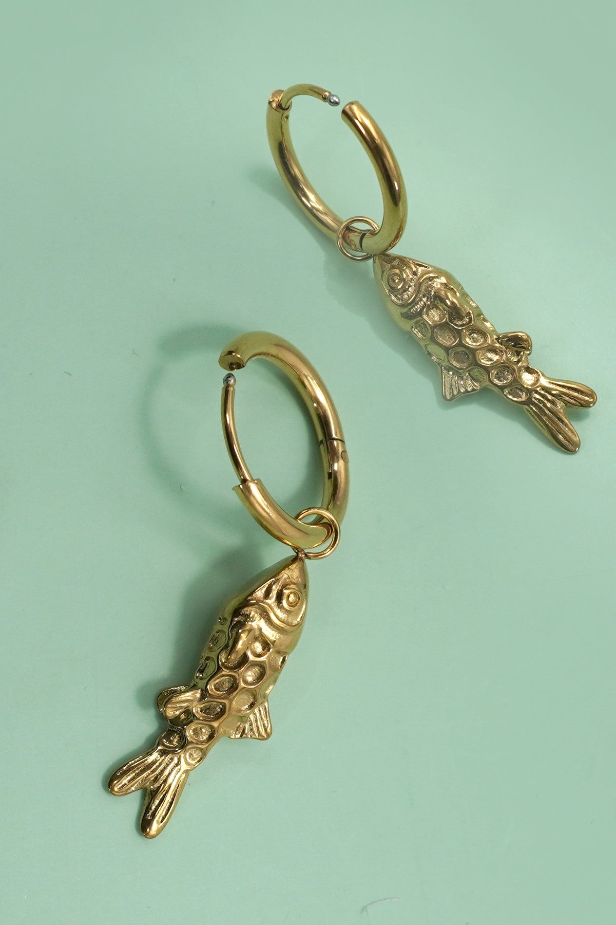 18K Gold Fish Drop Earrings