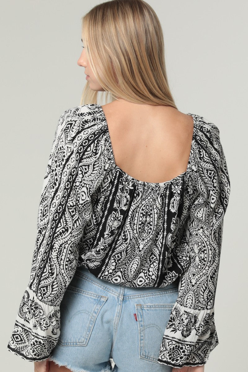 Lace Trim Bell Sleeve Top