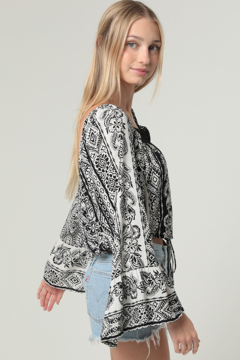 Lace Trim Bell Sleeve Top