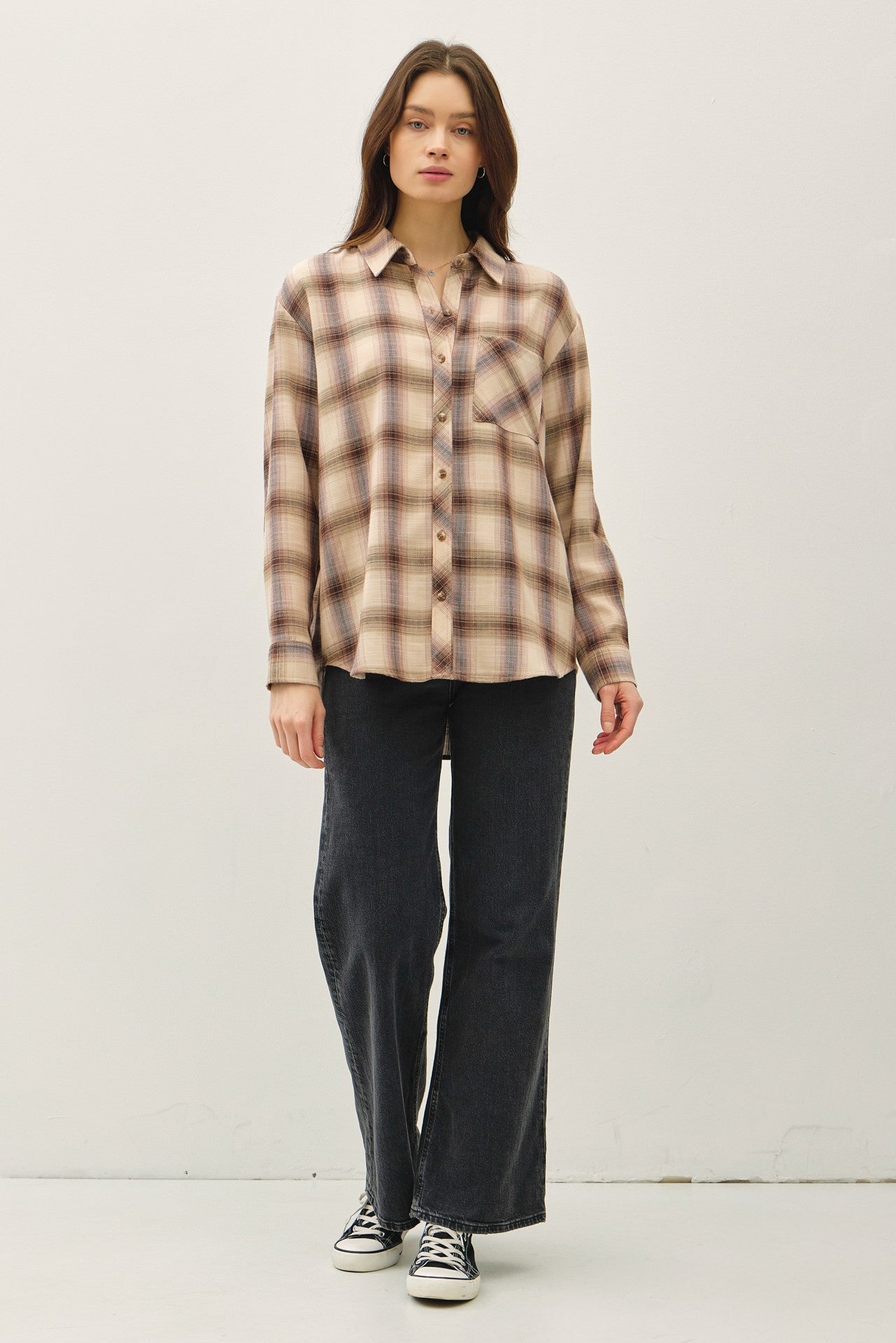 Brown Plaid Oversized Shirt