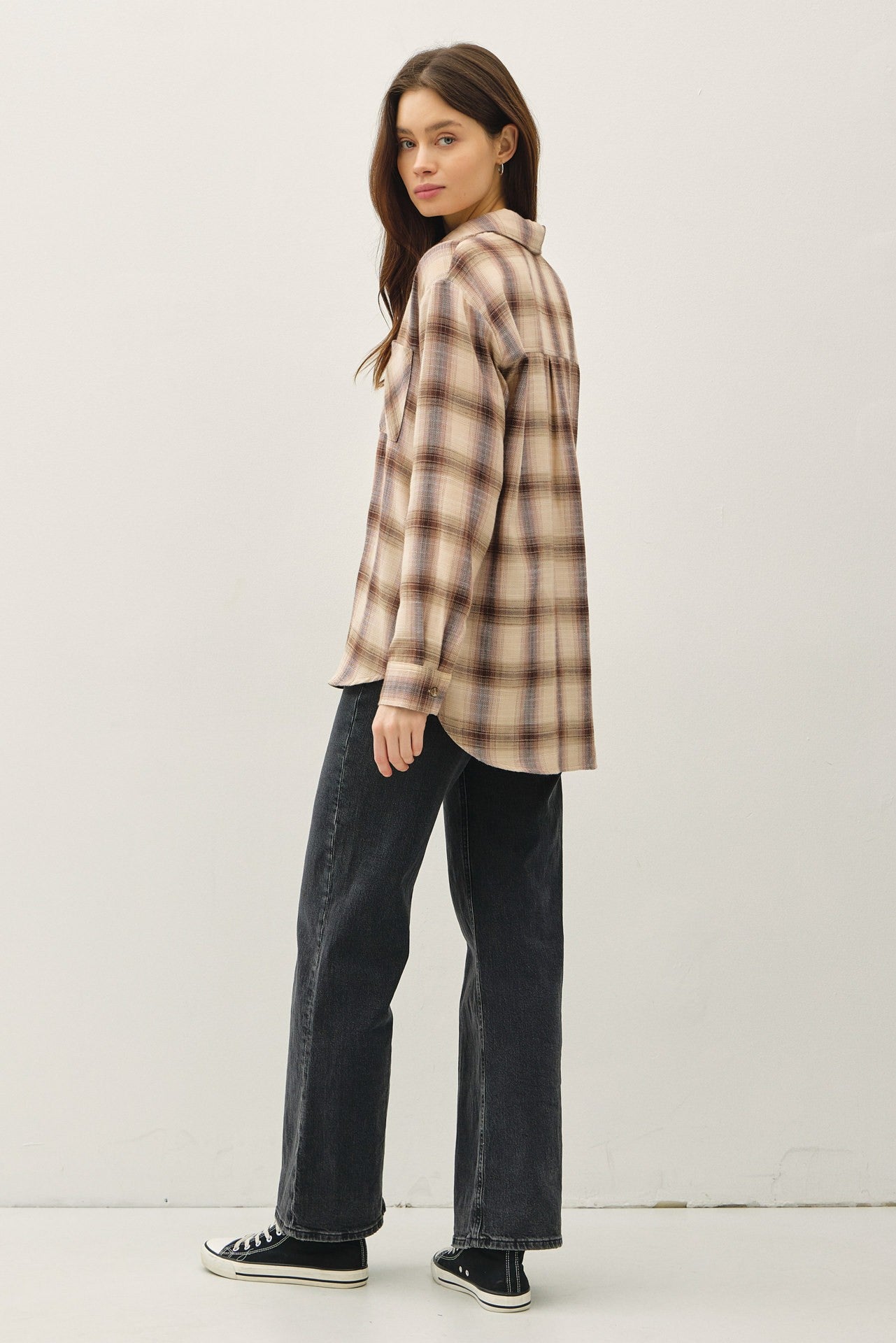 Brown Plaid Oversized Shirt