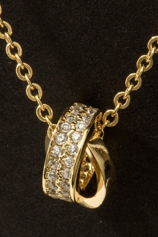 Cz Double Ring Link Pendant Necklace