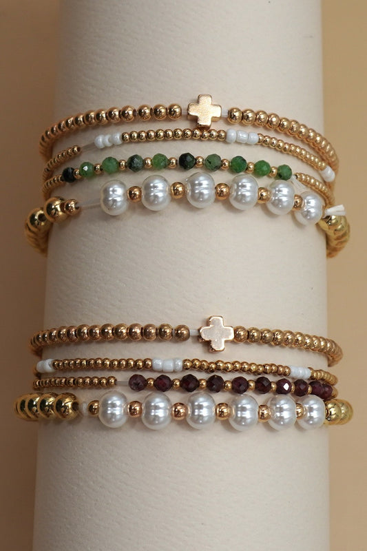 Multi Ball Pearl Chain Stretch Bracelet-2 Colors!