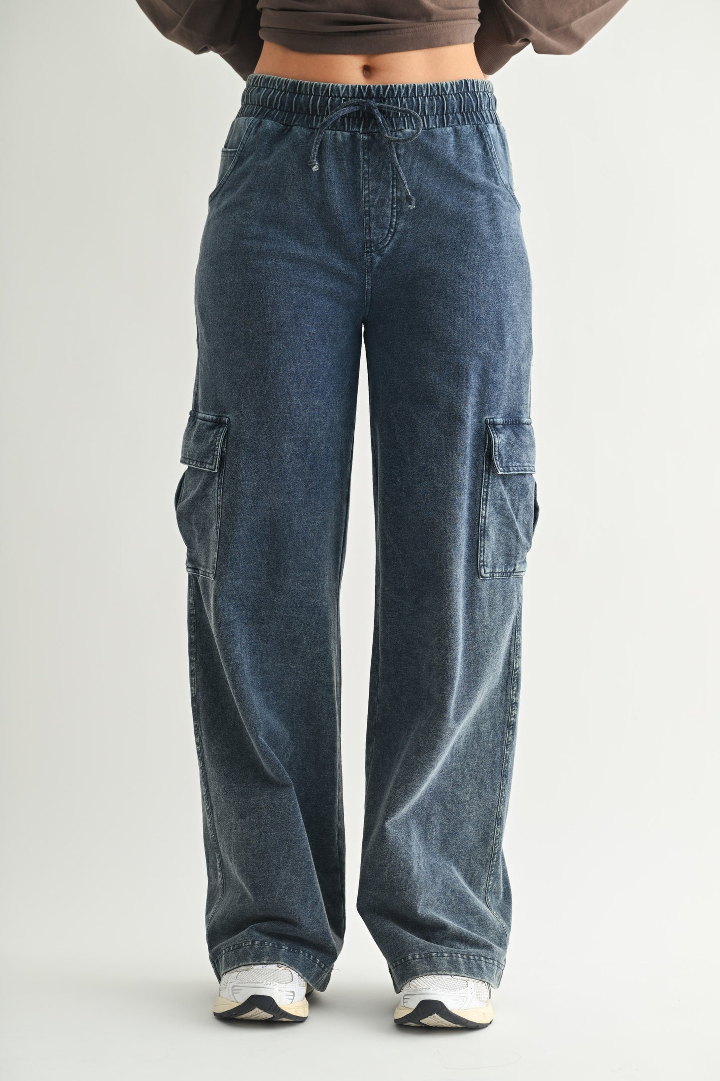 Mineral Wash Wide Leg Cotton Cargo Pants