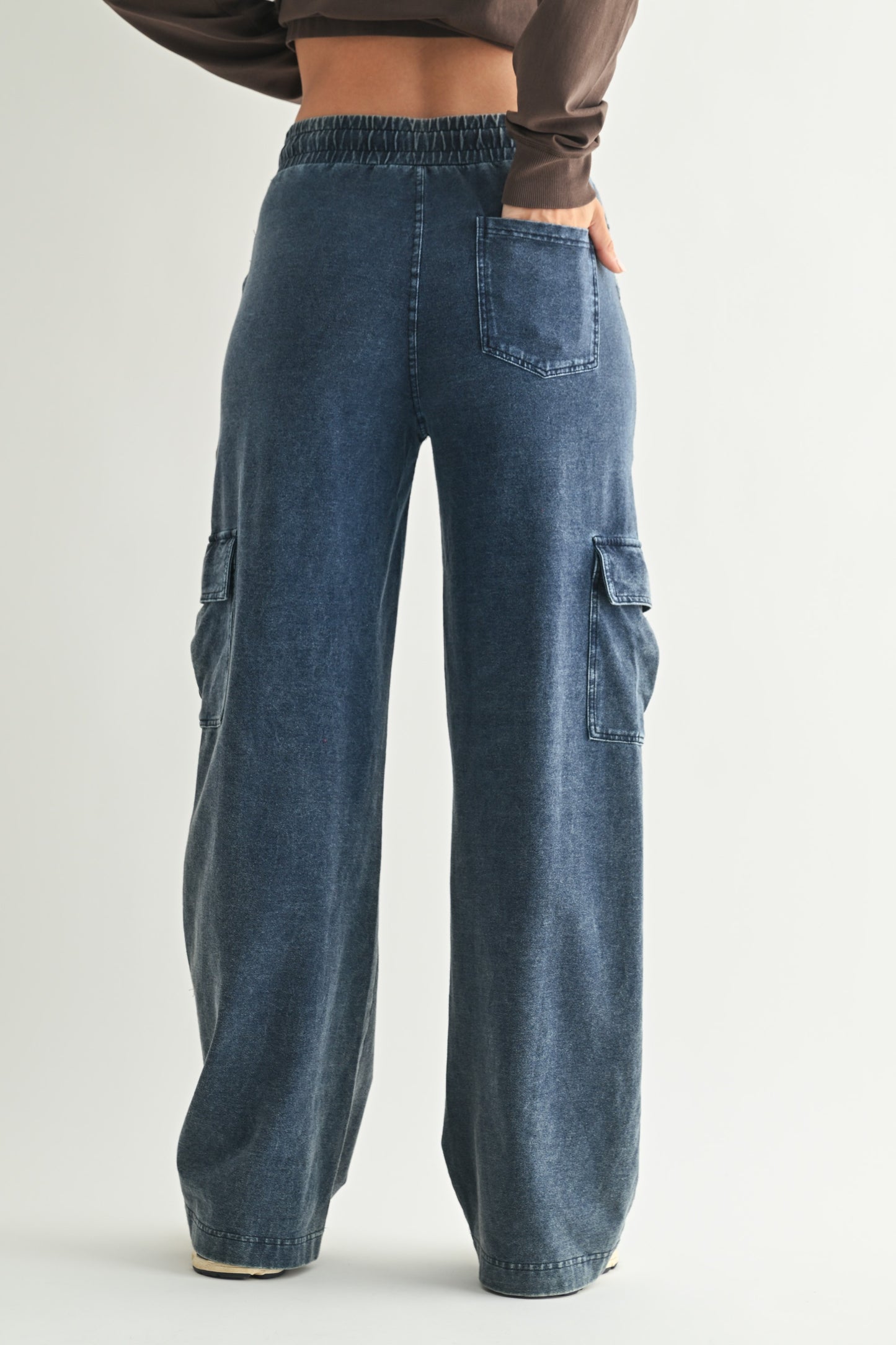 Mineral Wash Wide Leg Cotton Cargo Pants