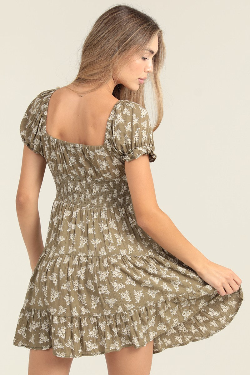 Smocked Waist Puff Sleeve Dress