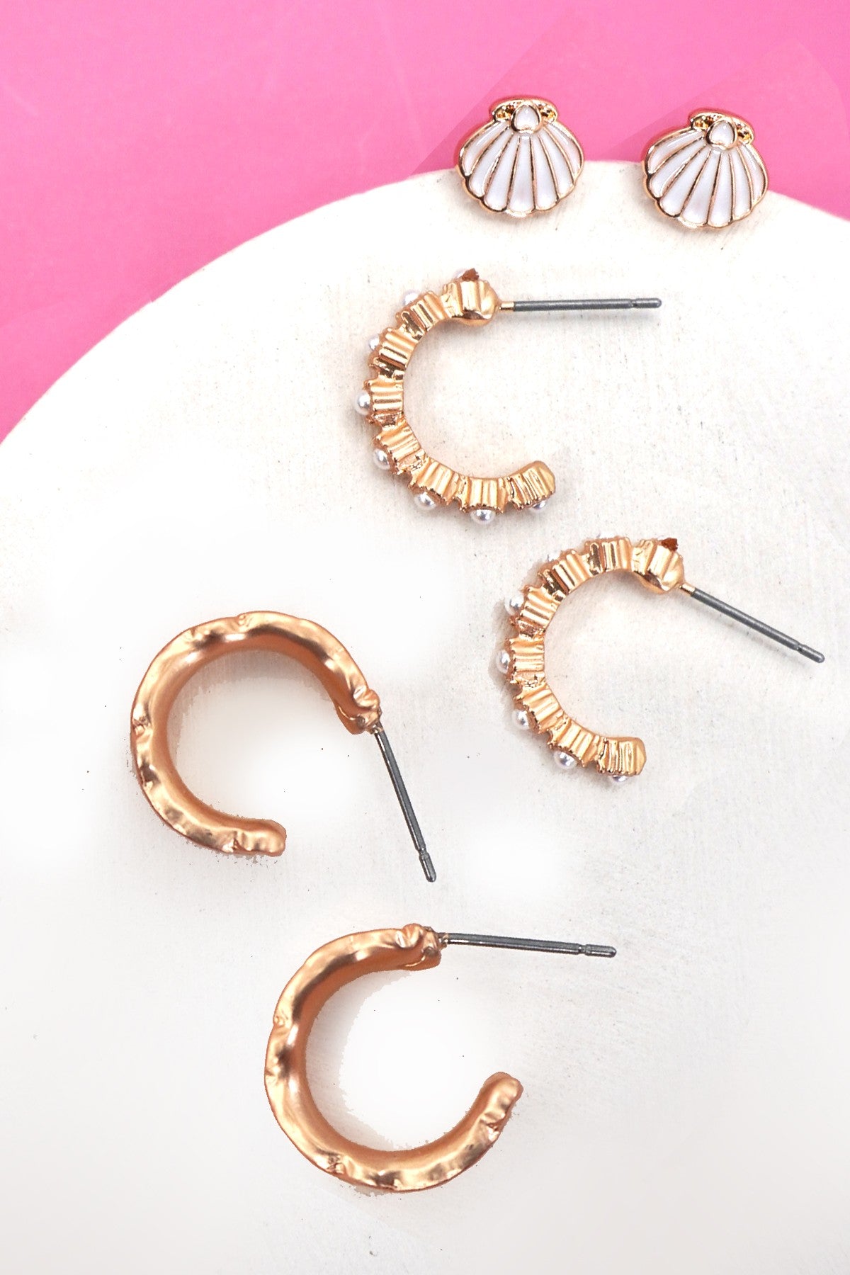 Gold Bow Huggie Earring Set