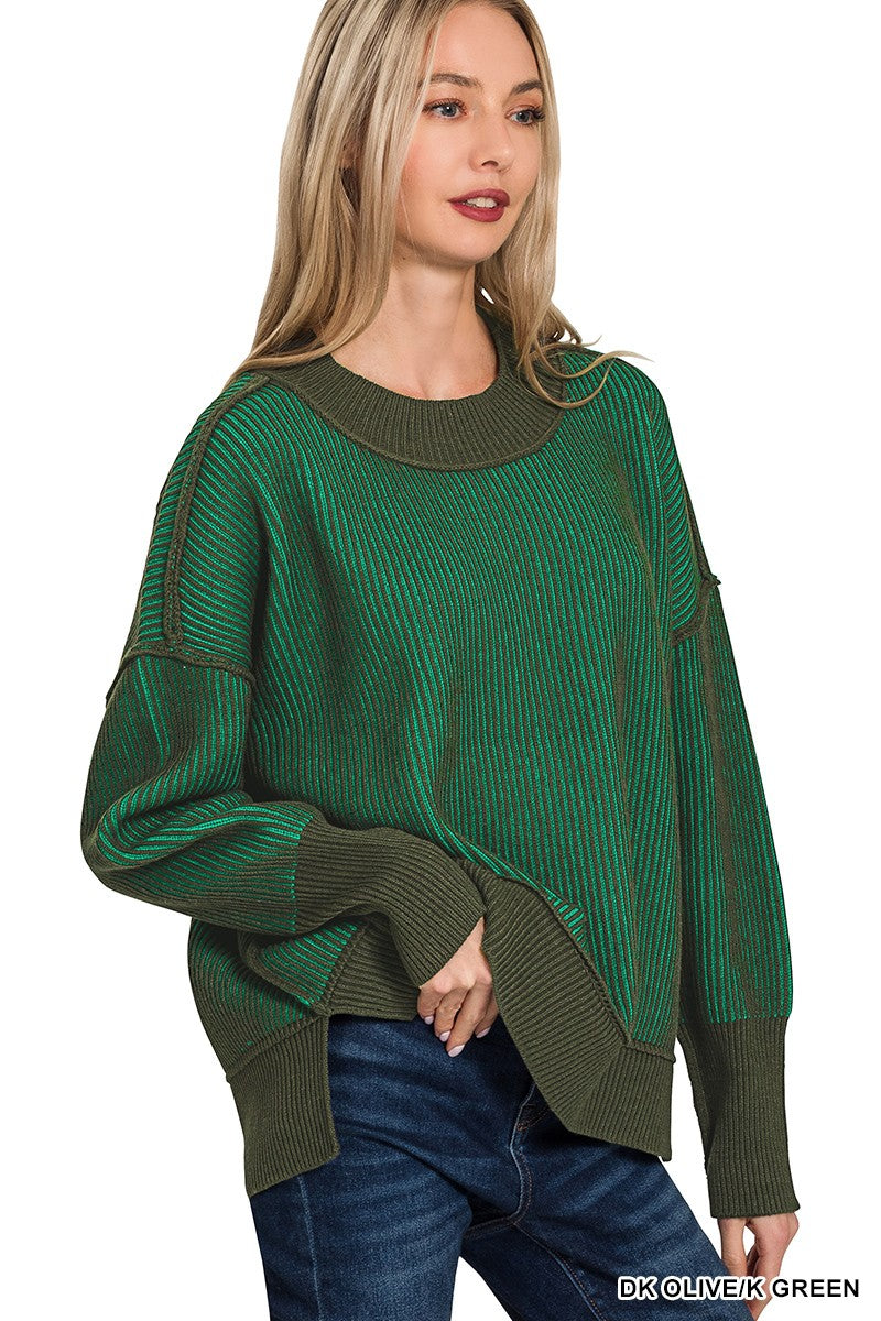 Exposed Seam Two Tone Sweater-2 Colors!