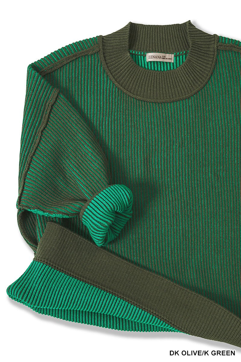 Exposed Seam Two Tone Sweater-2 Colors!