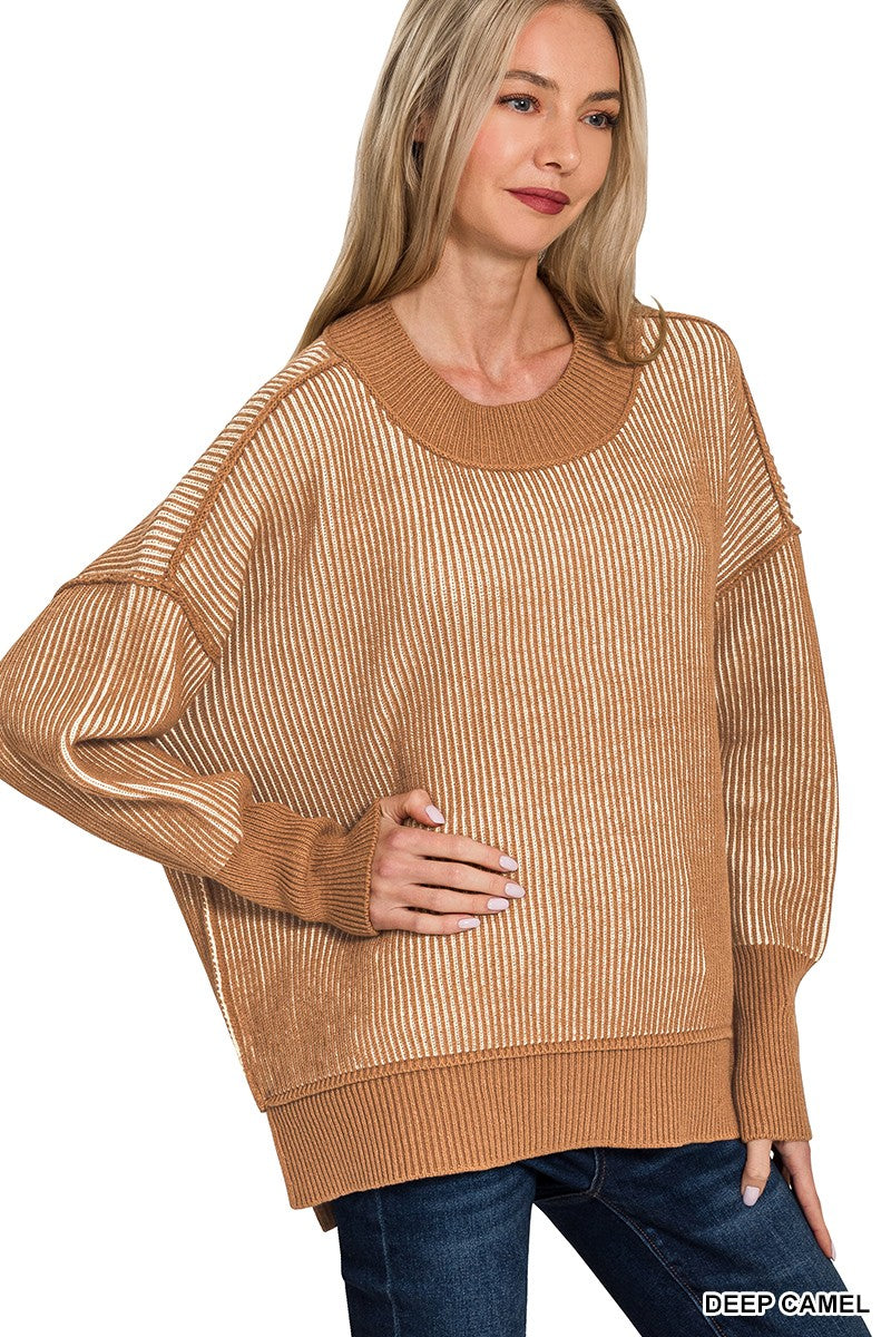 Exposed Seam Two Tone Sweater-2 Colors!