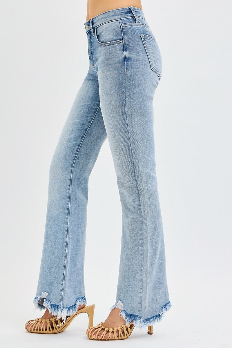 Risen Jeans Tummy Control Flare Fray Hem Jeans