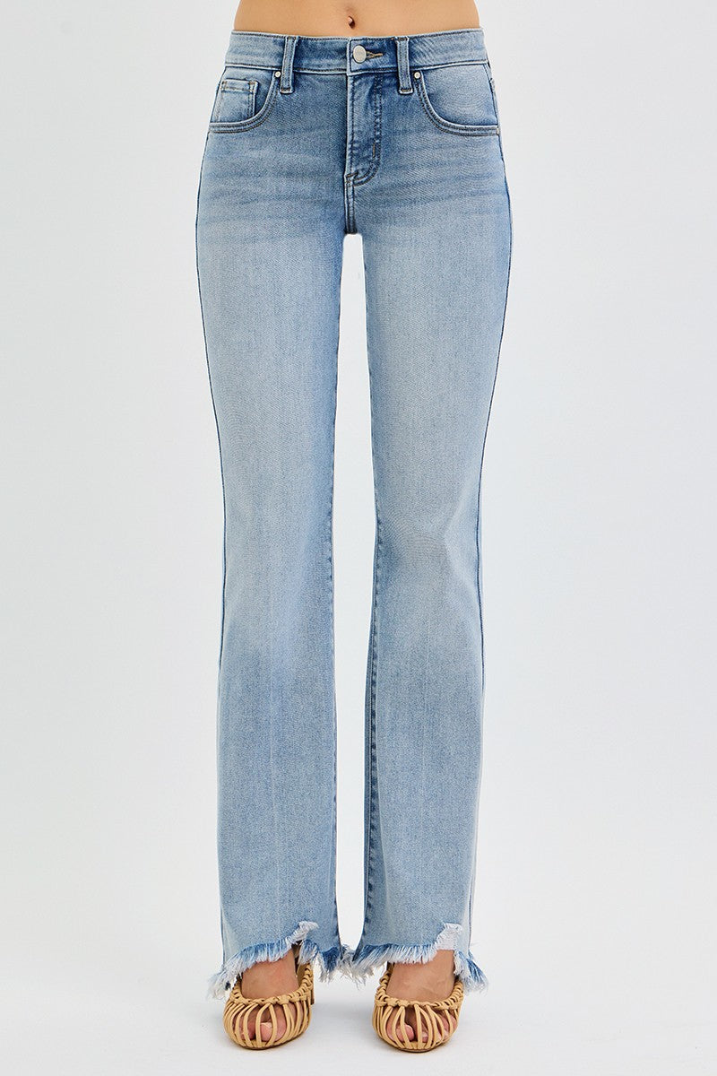 Risen Jeans Tummy Control Flare Fray Hem Jeans