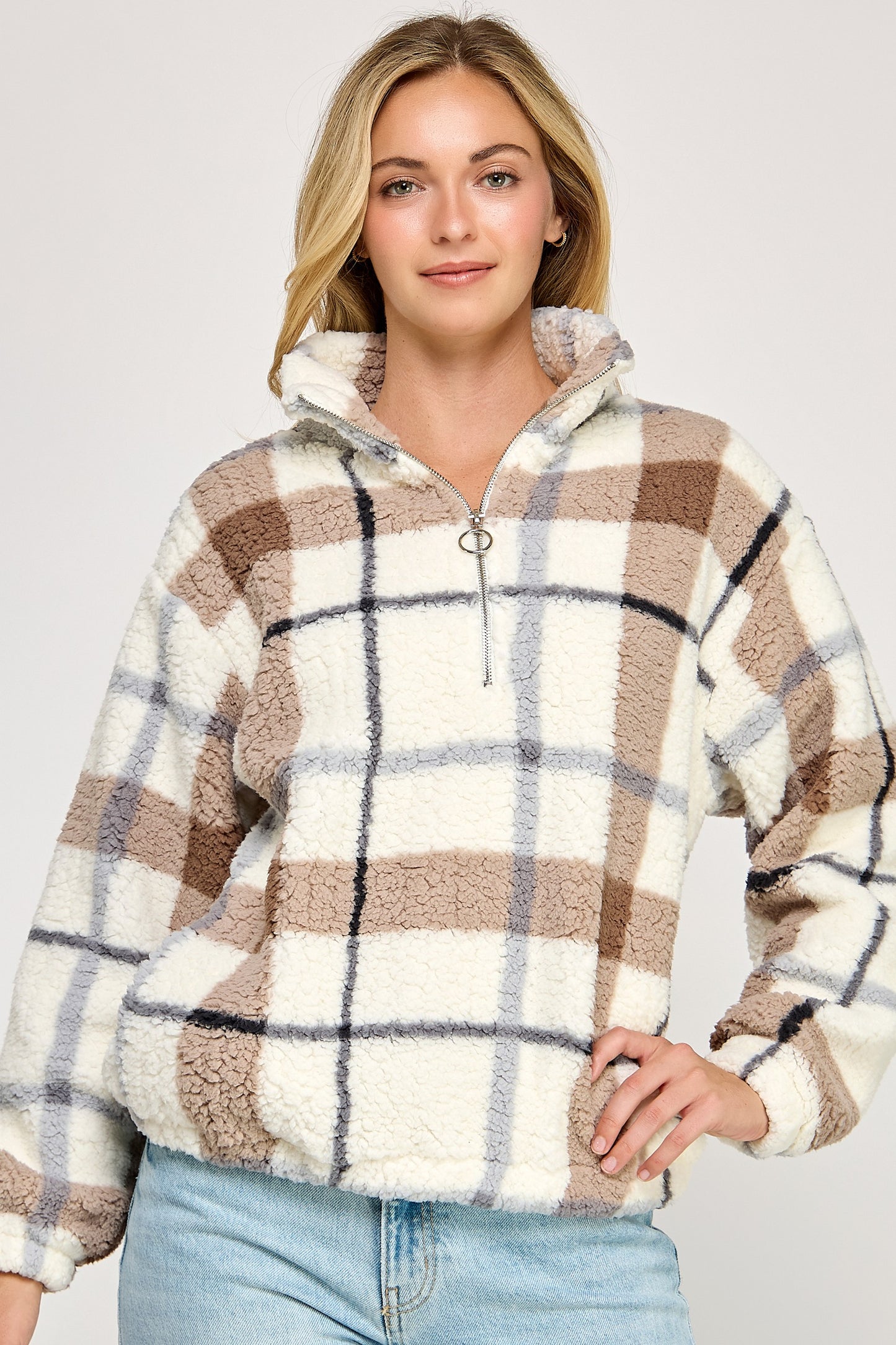 Sherpa Mock Neck Half Zip Pullover