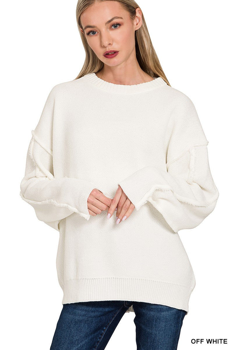 Exposed Seam Round Neck Sweater- 2 Colors!