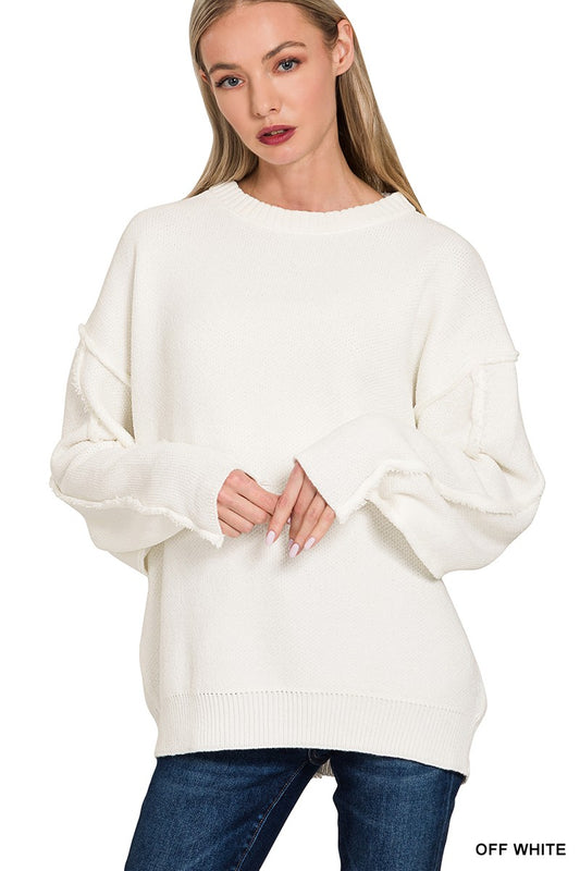 Exposed Seam Round Neck Sweater- 2 Colors!