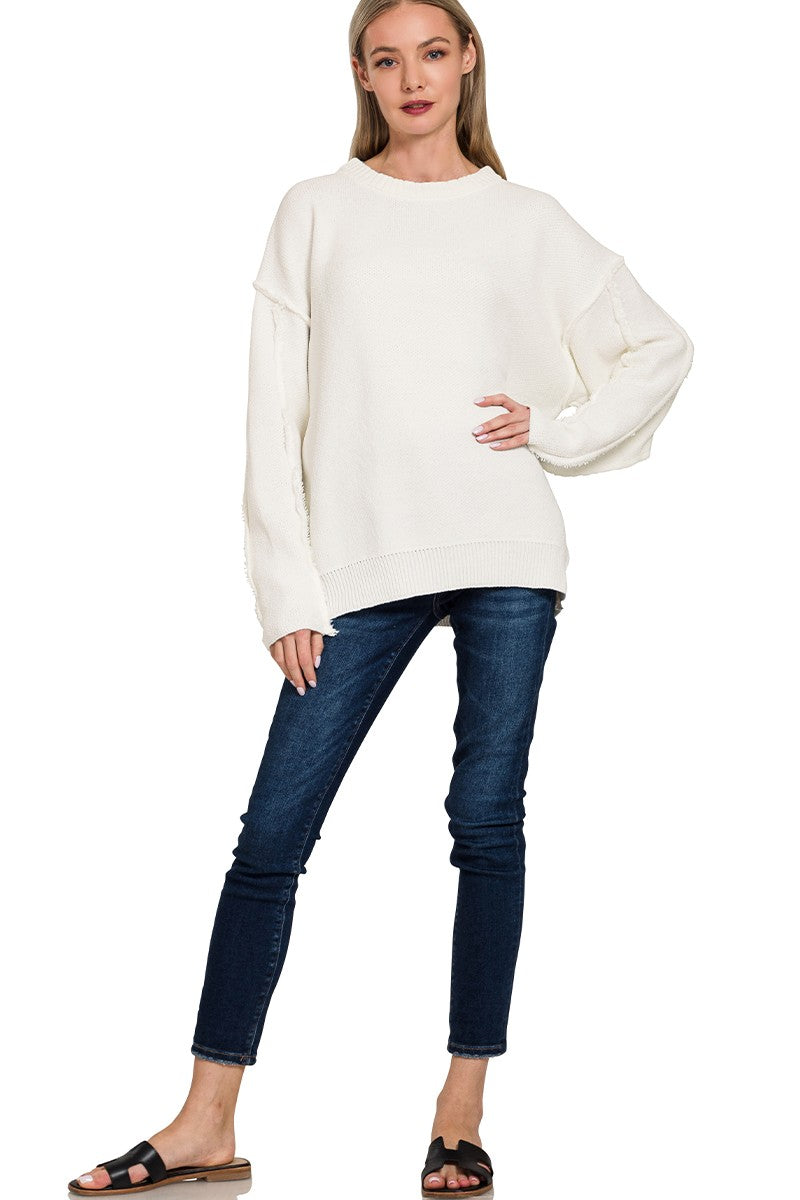 Exposed Seam Round Neck Sweater- 2 Colors!