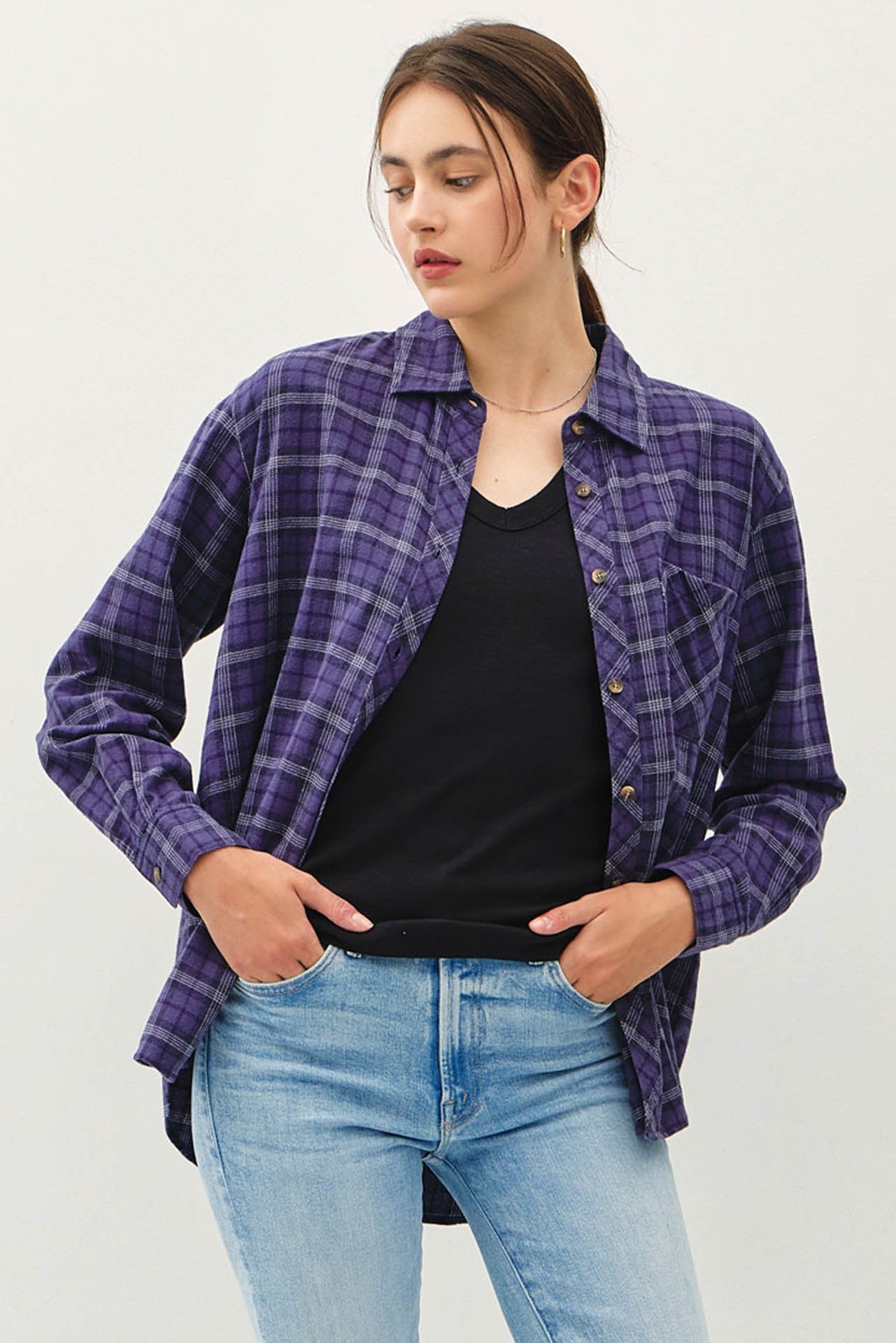Oversized Navy Plaid Flannel