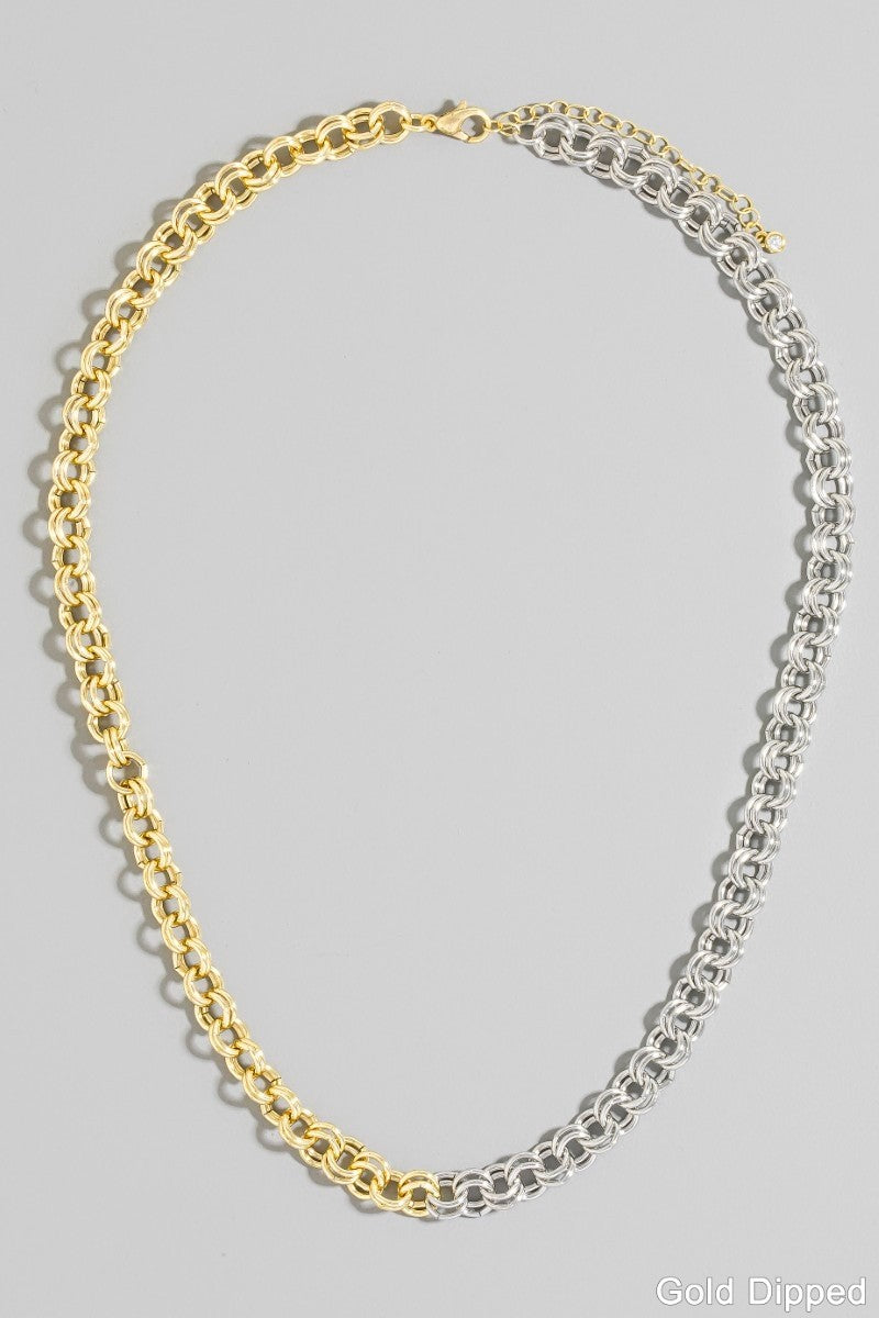 Gold Dipped Two Tone Double Link Chain Necklace