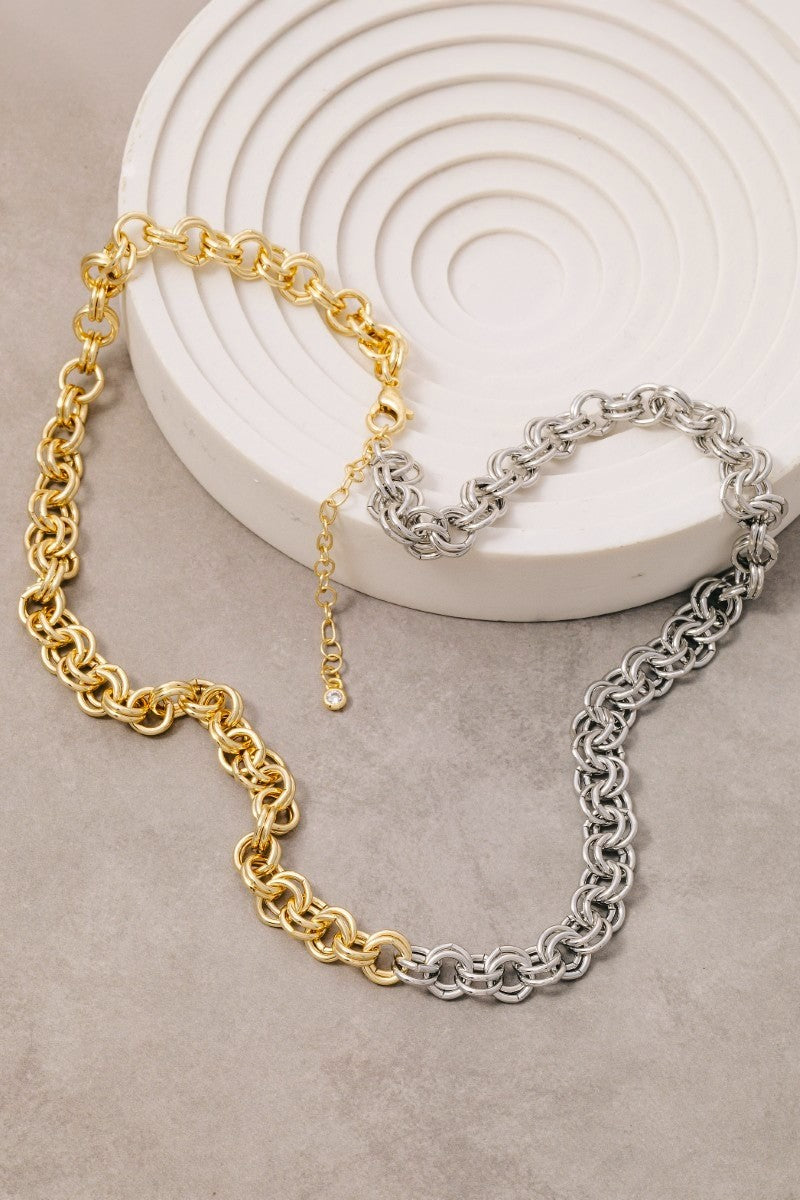 Gold Dipped Two Tone Double Link Chain Necklace