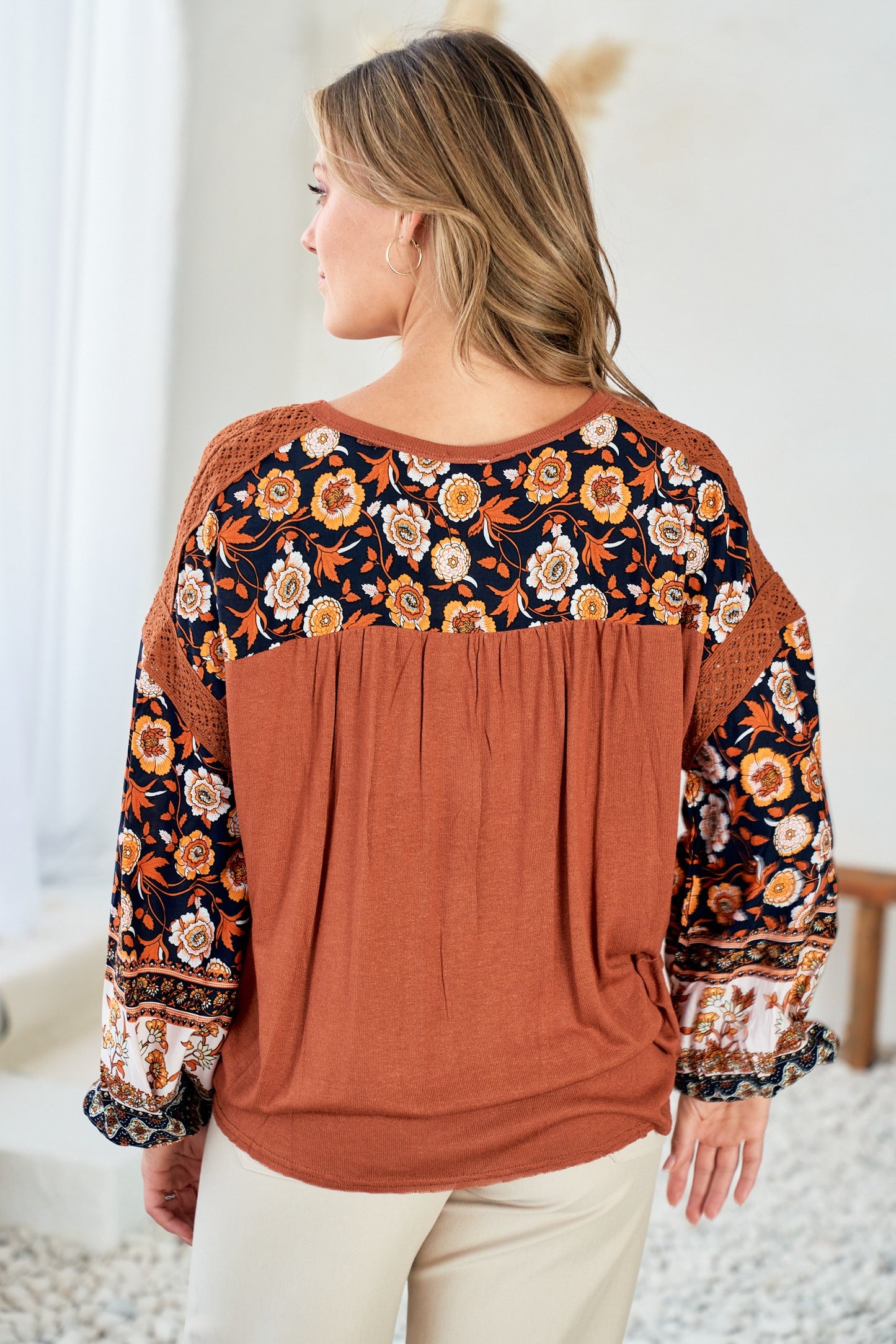 DOORBUSTER: Boho Patch Sleeve Top