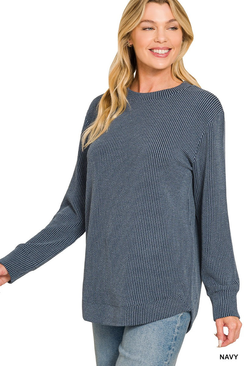 Raised Rib Knit Long Sleeve Top