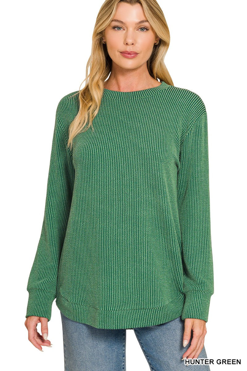 Raised Rib Knit Long Sleeve Top