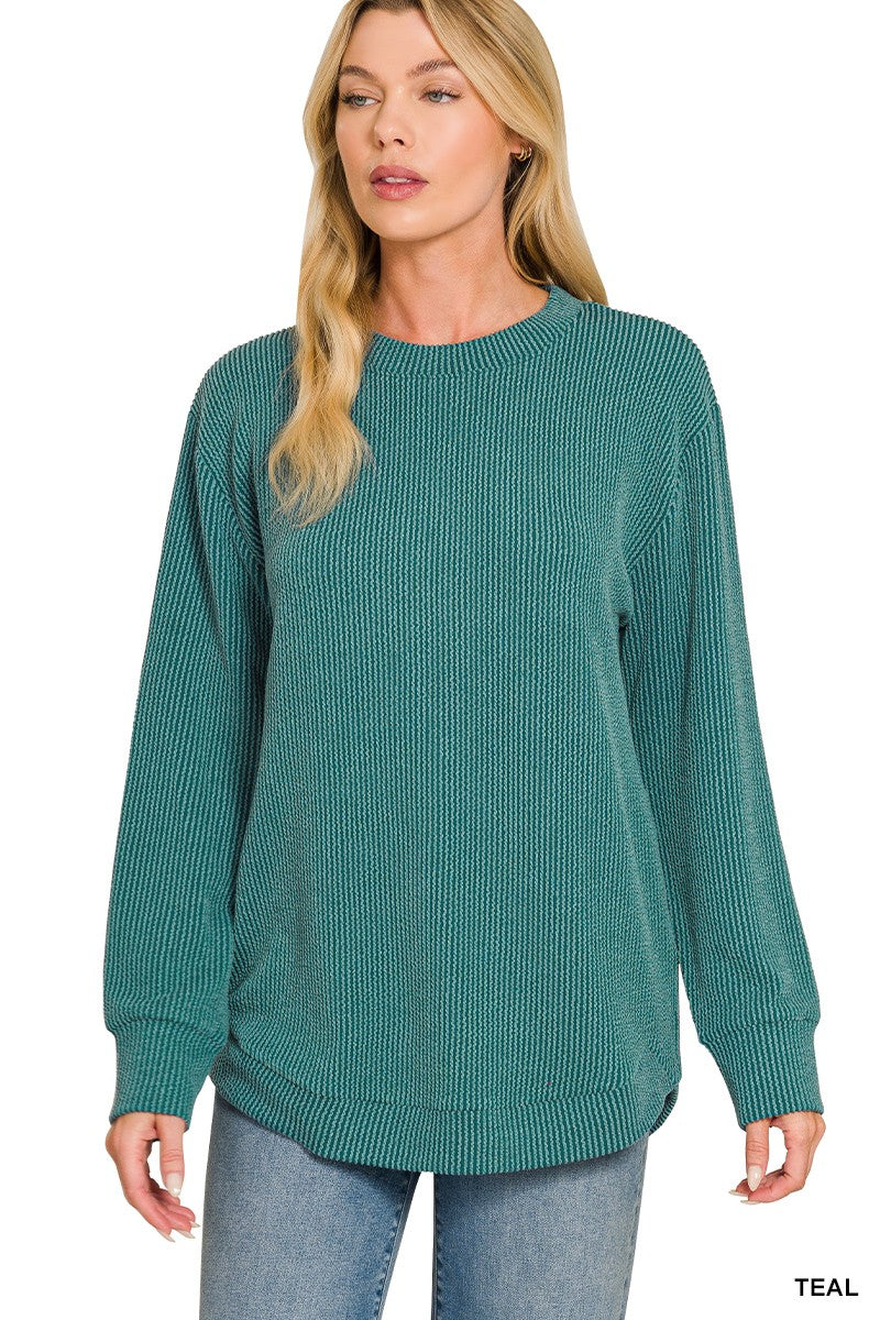 Raised Rib Knit Long Sleeve Top